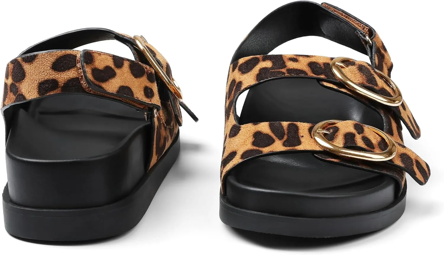 Lovee Cosee Flat Sandals for Women with Cushioned Footbed Open Toe Double Buckle Adjustable Hook-Loop Dress Summer Sandals Casual Beach Pool Party