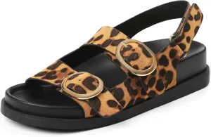 Lovee Cosee Flat Sandals for Women with Cushioned Footbed Open Toe Double Buckle Adjustable Hook-Loop Dress Summer Sandals Casual Beach Pool Party