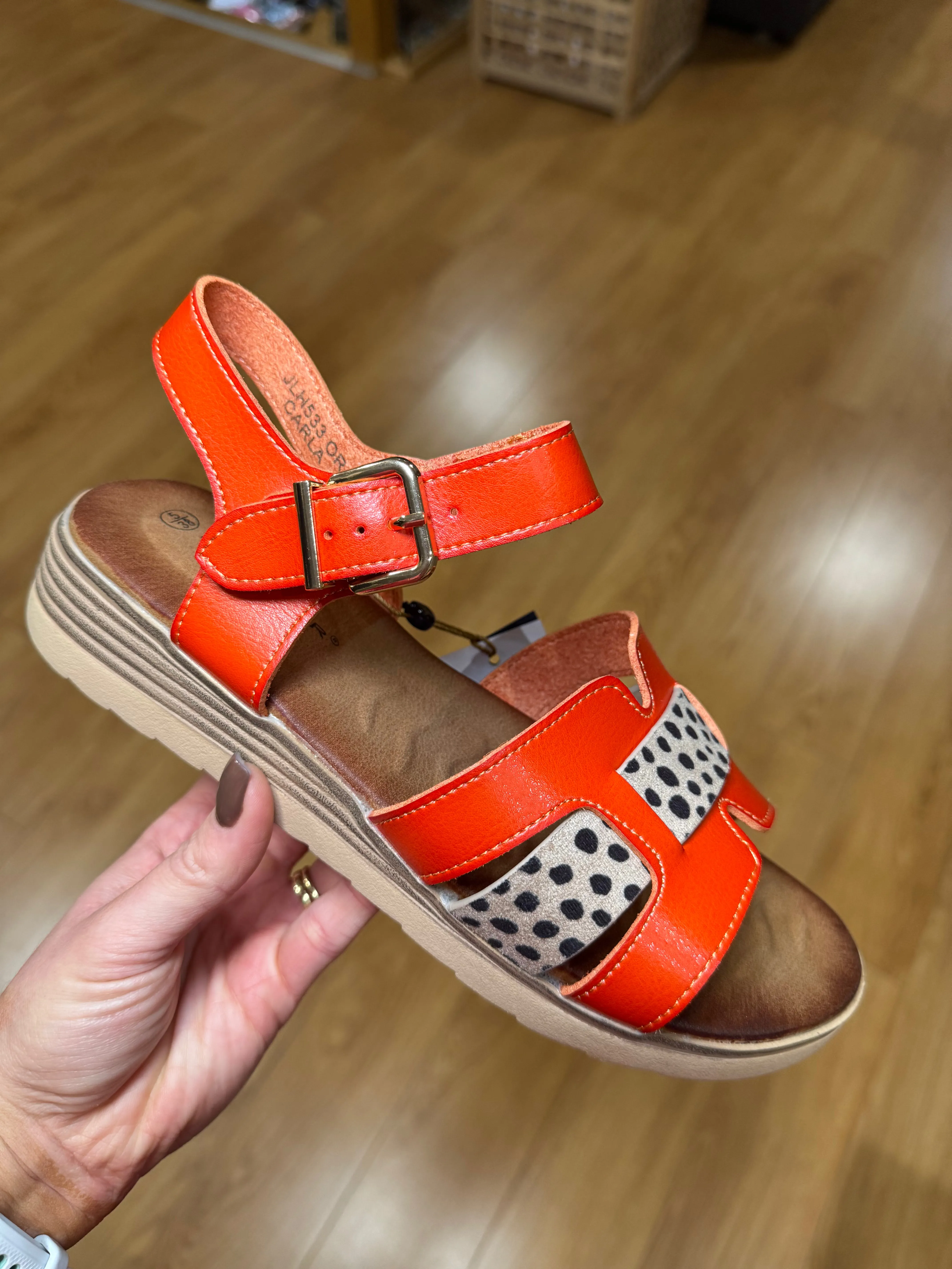 Lunar Carla Orange Leopard Sandal