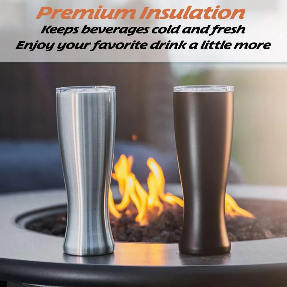 MASON FORGE | Stainless Steel Pint Double Insulated Beer Tumbler | Double Wall Vacuum Insulated | Sweat & Condensation Free | HOT or COLD Beverages | Pilsner Style Glass | 16 Ounce | Set of 2
