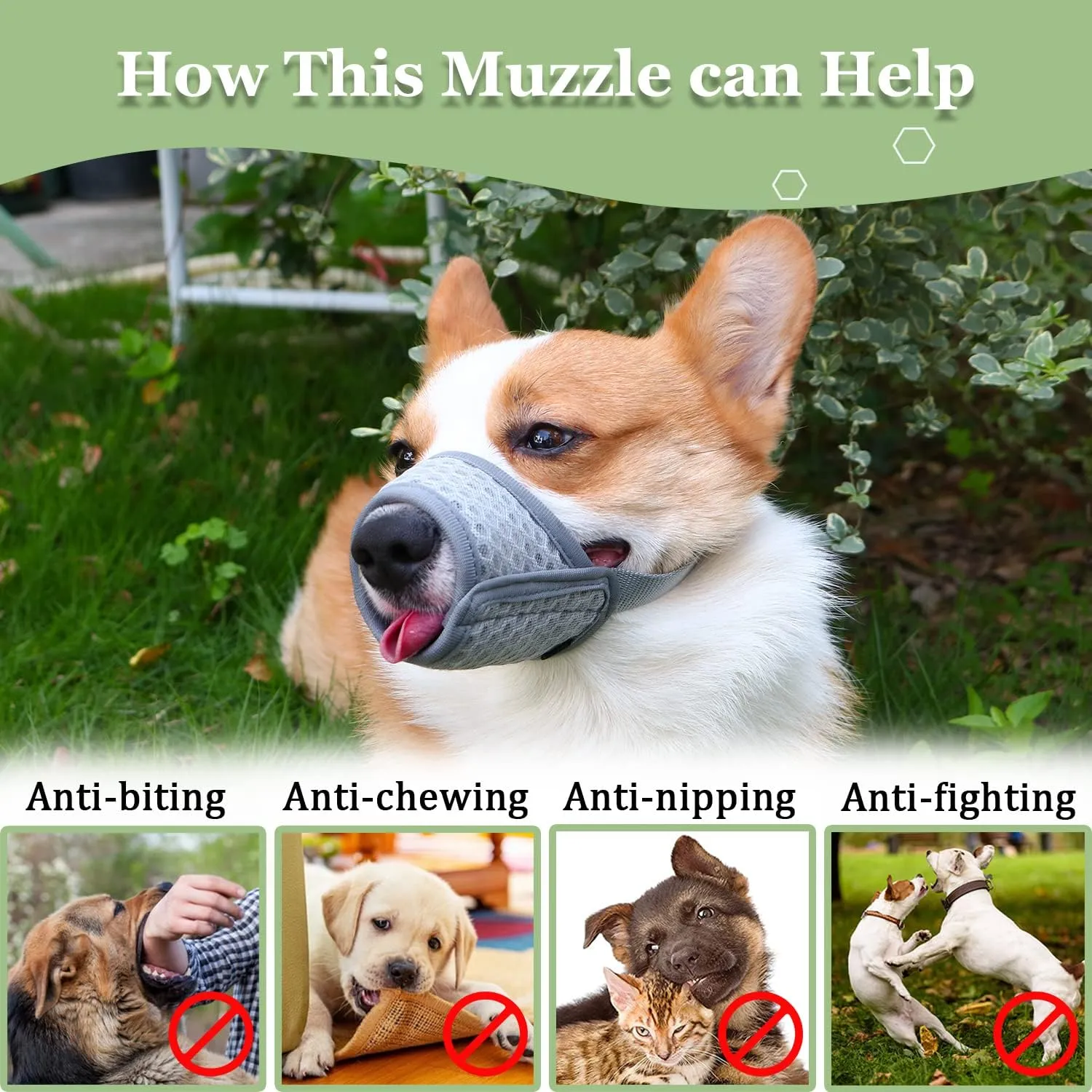 Mayerzon Dog Muzzle, Puppy Soft Mesh Muzzle for Small Medium Large Dogs Chihuahua Poodles Beagle Dachshund Corgis Labrador for Biting Chewing Grooming That Allows Panting Drinking(XXL, Grey)