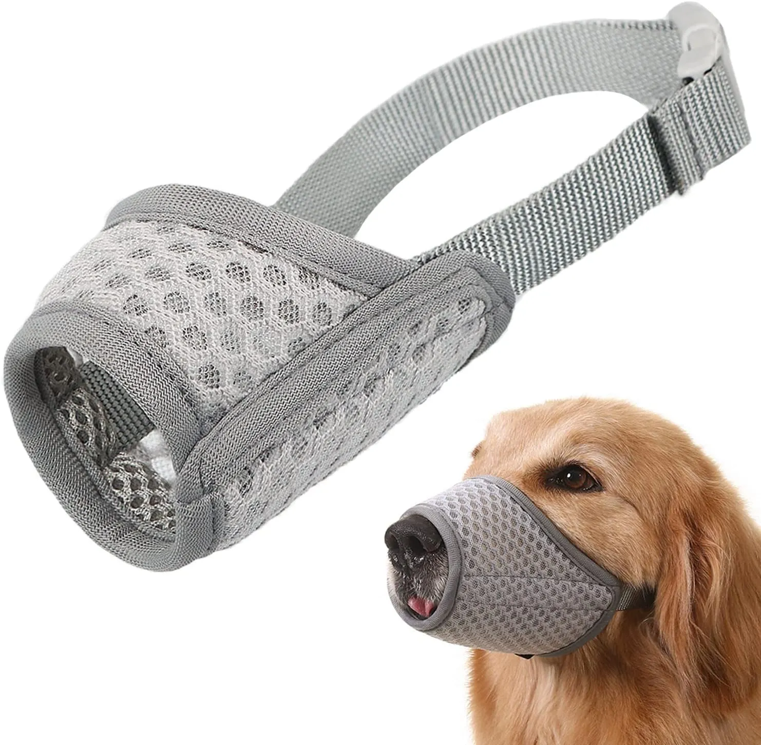 Mayerzon Dog Muzzle, Puppy Soft Mesh Muzzle for Small Medium Large Dogs Chihuahua Poodles Beagle Dachshund Corgis Labrador for Biting Chewing Grooming That Allows Panting Drinking(XXL, Grey)