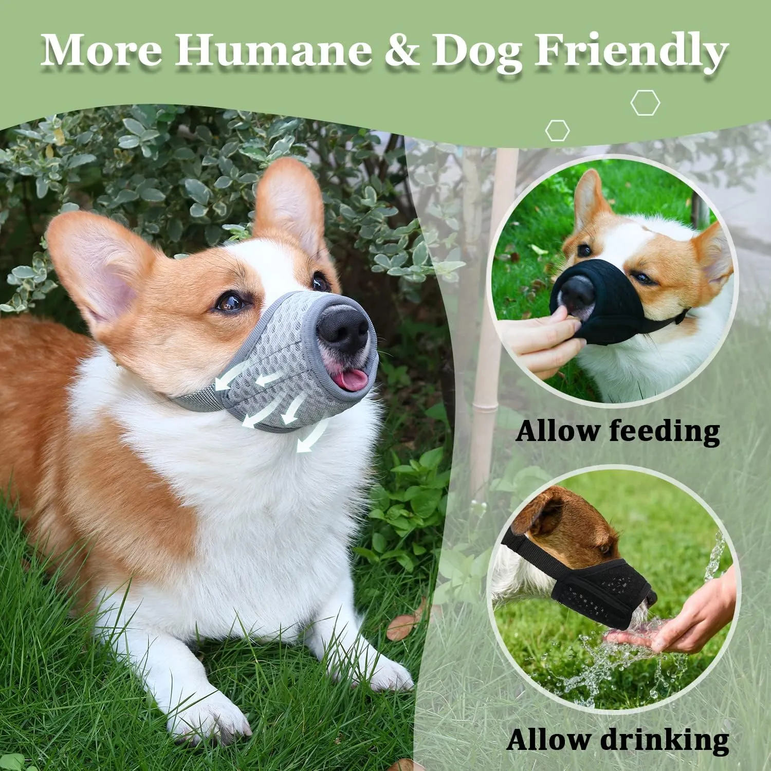 Mayerzon Dog Muzzle, Puppy Soft Mesh Muzzle for Small Medium Large Dogs Chihuahua Poodles Beagle Dachshund Corgis Labrador for Biting Chewing Grooming That Allows Panting Drinking(XXL, Grey)