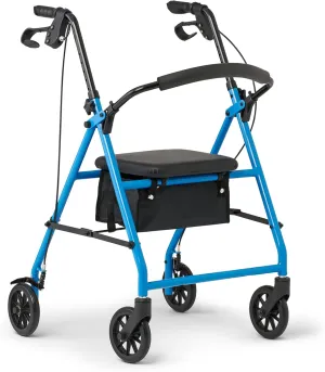 Medline Mobility Dependable Steel Rollator Walker, Light Blue, 300 lb. Weight Capacity, 6” Wheels, Adjustable Handle, Padded Seat & Backrest, Rolling Walker for Seniors and Mobility Impaired