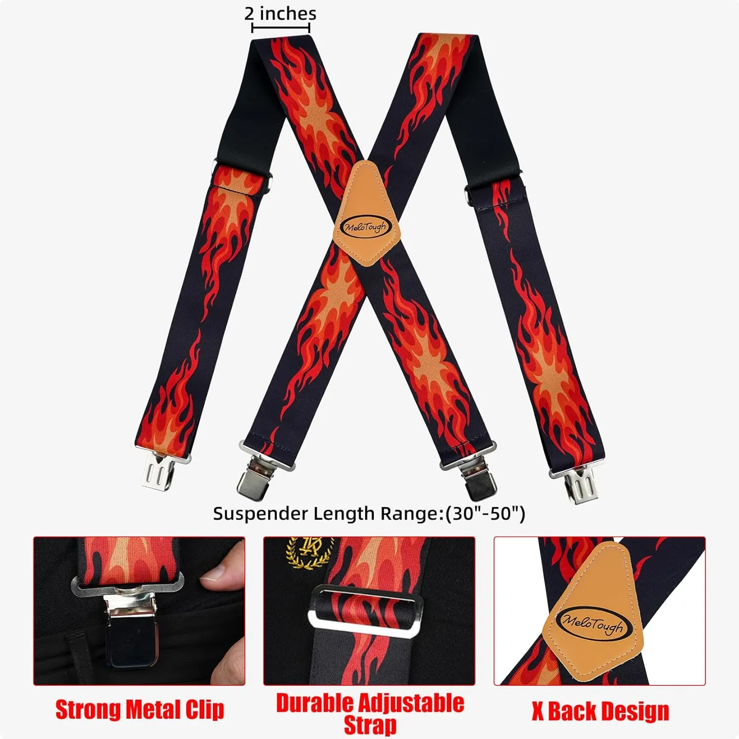 MELOTOUGH Men's Suspenders w/Clip Heavy Duty suspenders for men Big and Tall Work suspenders for Jeans