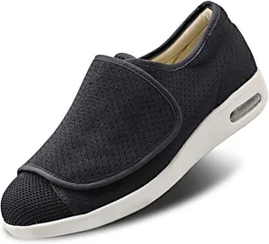 Men's Diabetic Shoes Extra Wide Width Easy On & Off Walking Sneakers with Air Cushion & Breathable Mesh, Support for Elderly Men, Swollen Feet, Edema, Plantar Fasciitis Black