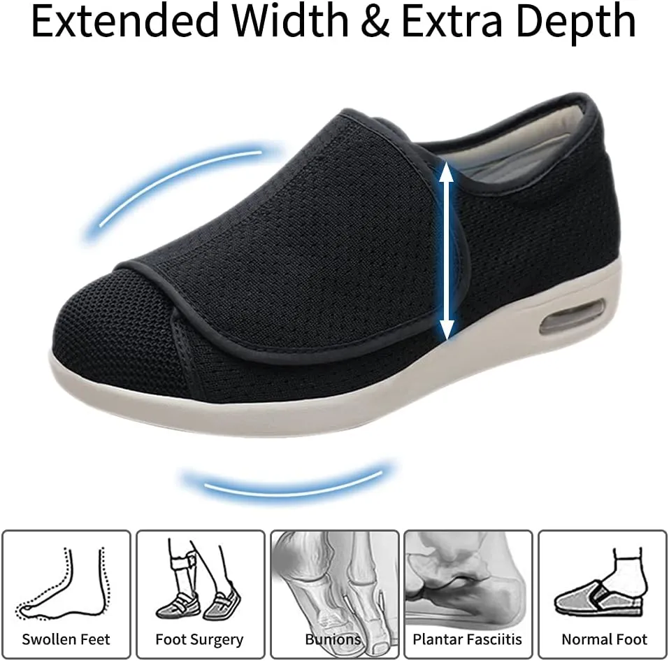 Men's Diabetic Shoes Extra Wide Width Easy On & Off Walking Sneakers with Air Cushion & Breathable Mesh, Support for Elderly Men, Swollen Feet, Edema, Plantar Fasciitis Black