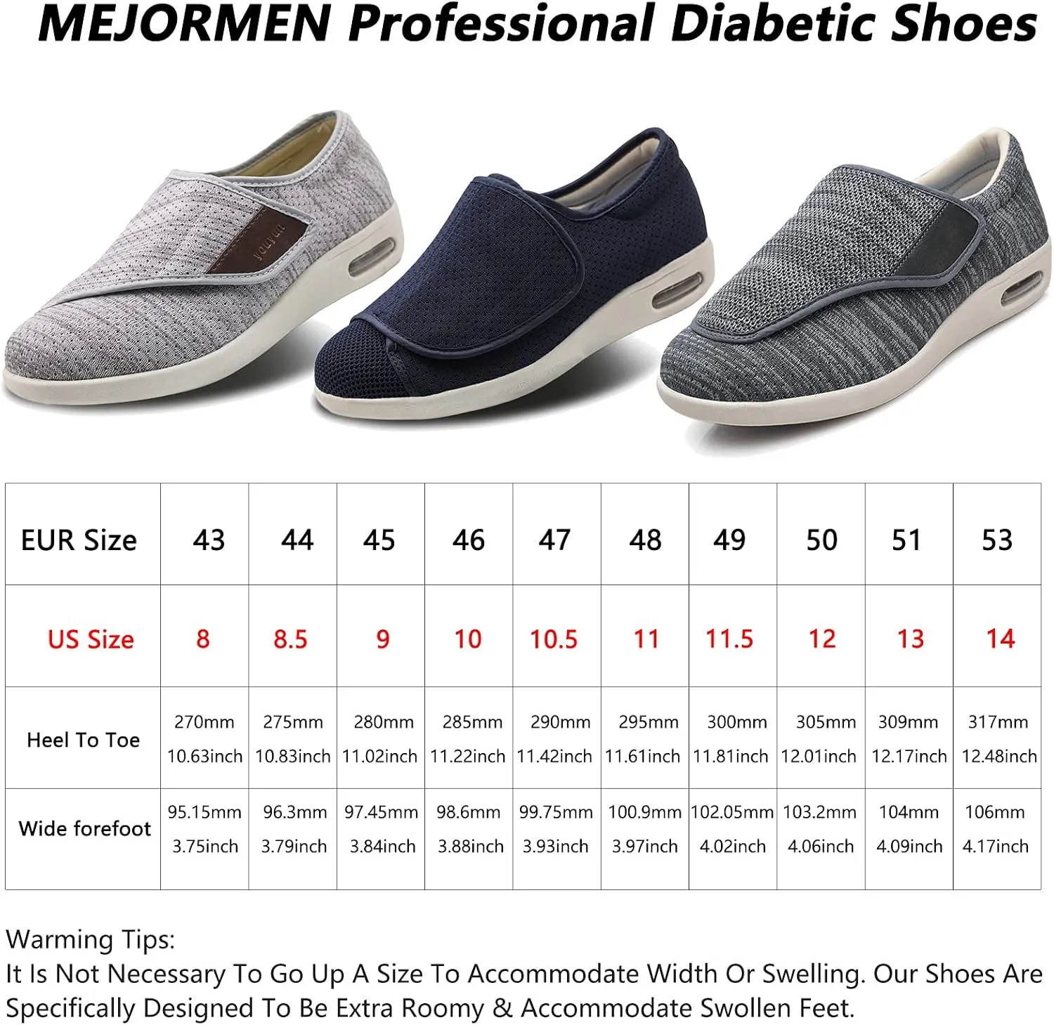 Men's Diabetic Shoes Extra Wide Width Easy On & Off Walking Sneakers with Air Cushion & Breathable Mesh, Support for Elderly Men, Swollen Feet, Edema, Plantar Fasciitis Black