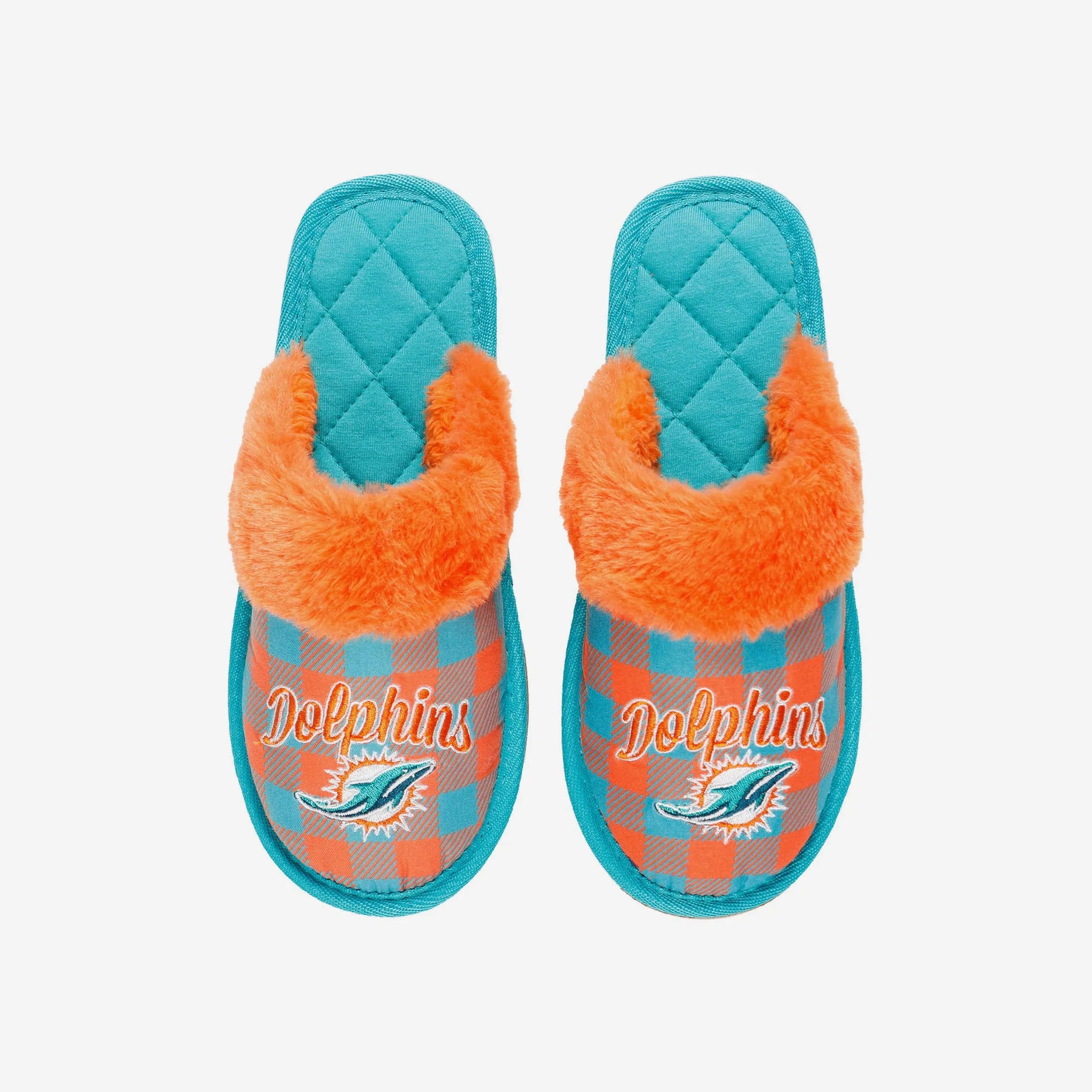 Miami Dolphins Womens Plaid Sherpa Mule Slipper