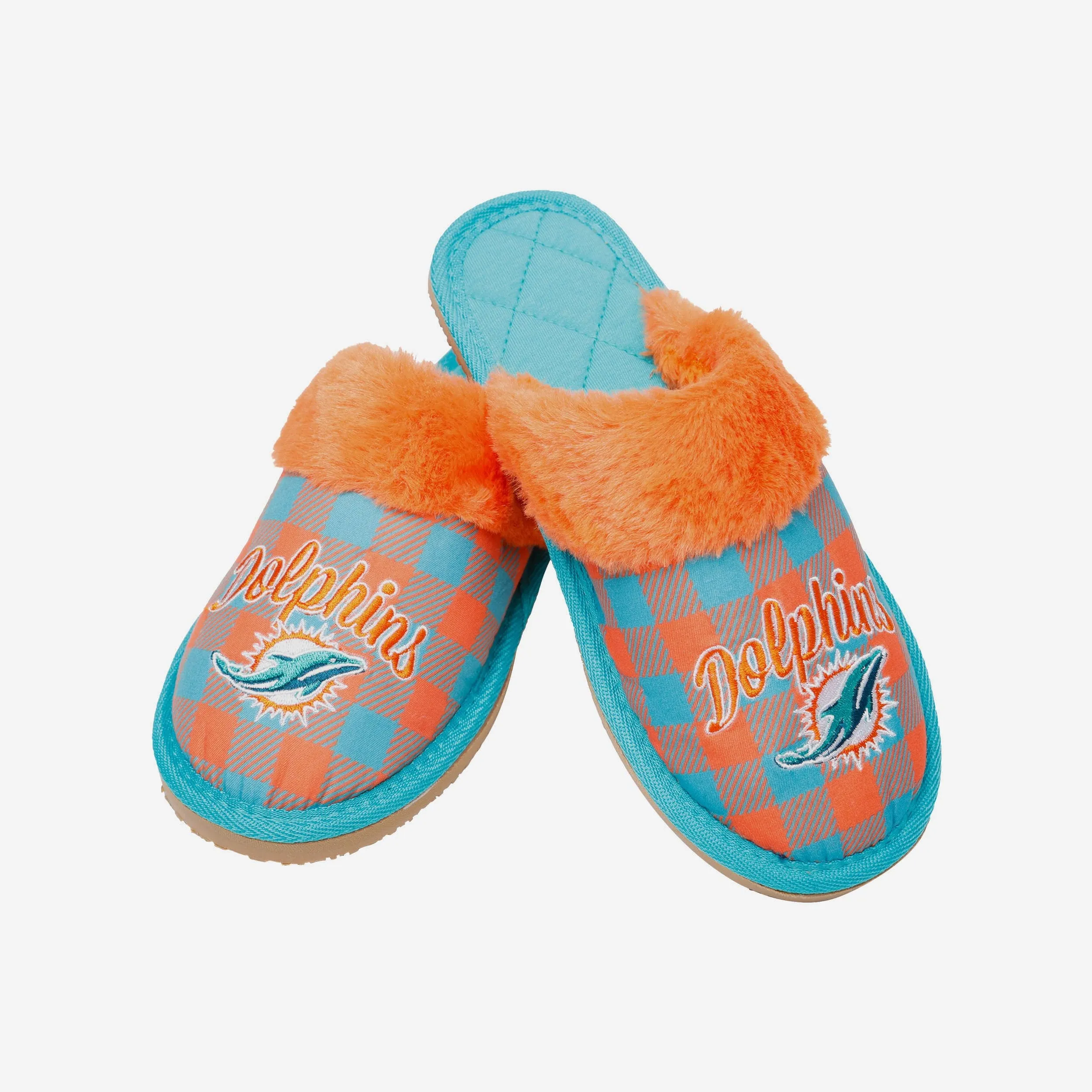 Miami Dolphins Womens Plaid Sherpa Mule Slipper