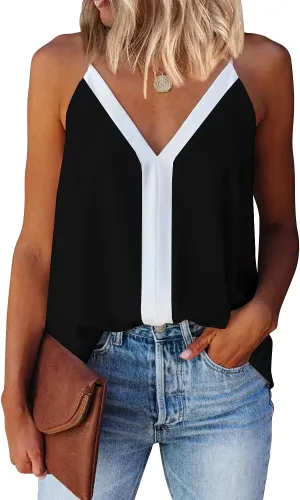 miduo Womens V Neck Strappy Tank Tops Loose Casual Sleeveless Shirts Blouses