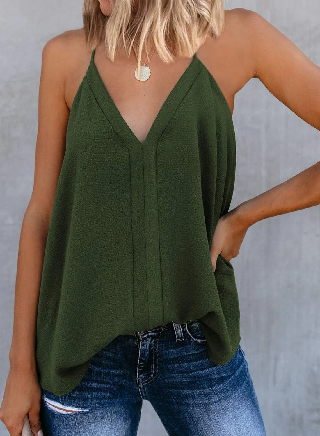 miduo Womens V Neck Strappy Tank Tops Loose Casual Sleeveless Shirts Blouses