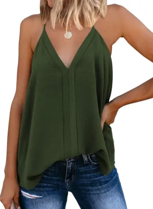 miduo Womens V Neck Strappy Tank Tops Loose Casual Sleeveless Shirts Blouses
