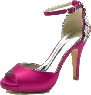 Minishion Womens Elegant Bridal Heels Platform Ankle Strap Wedding Party Evening Sandals Shoes BR100