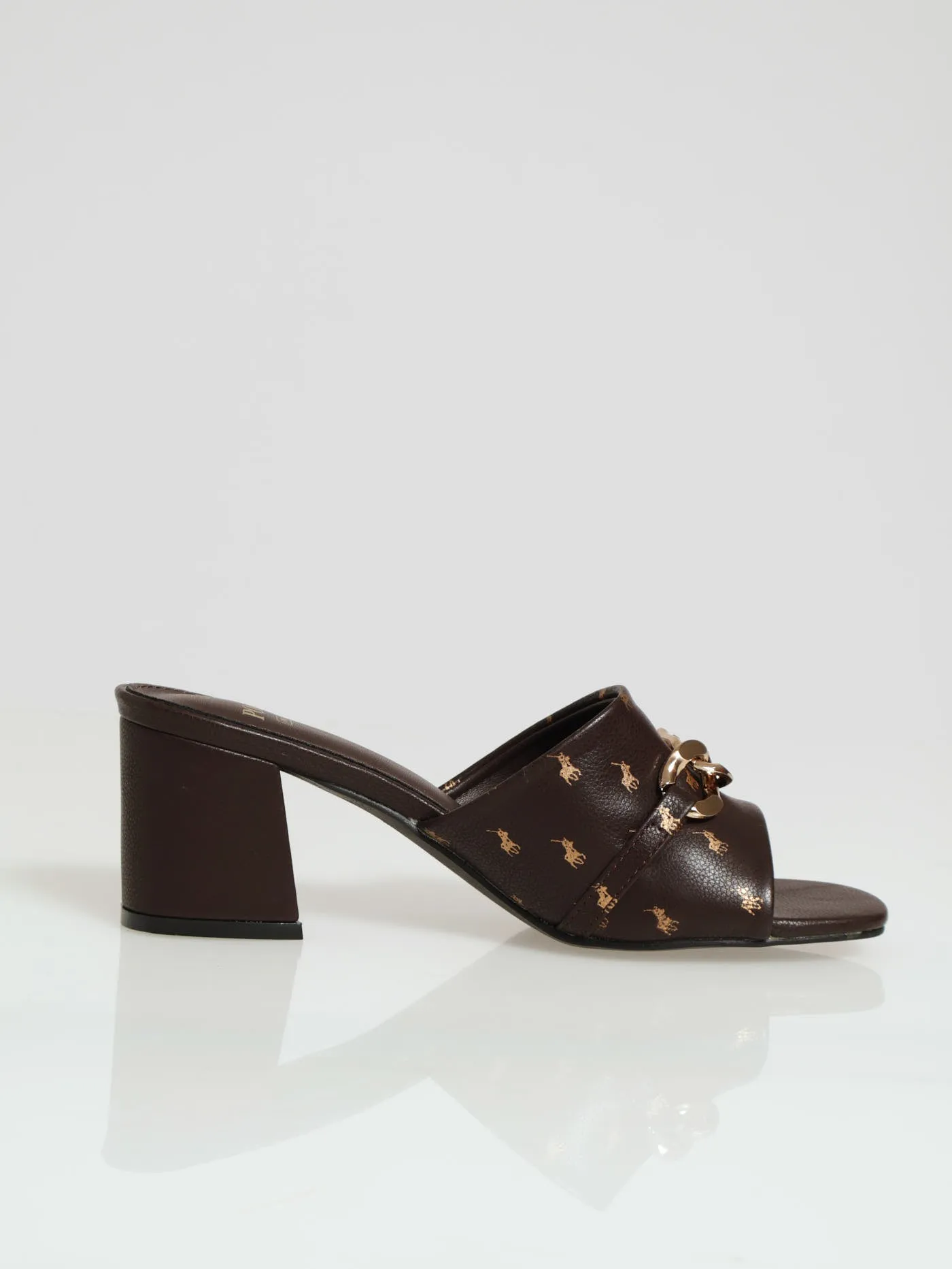 Monogram Trim Round Toe Mule Heel - Brown
