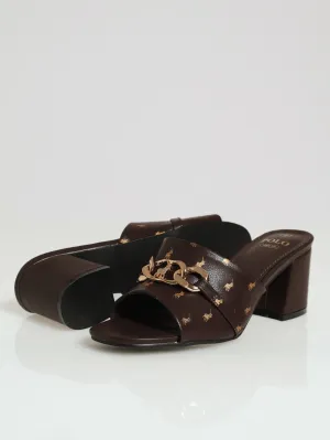 Monogram Trim Round Toe Mule Heel - Brown
