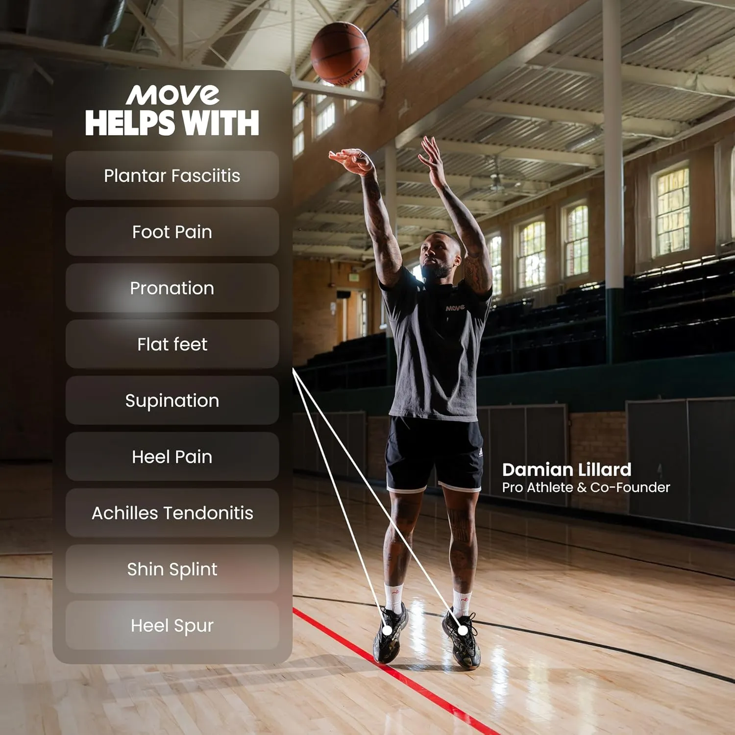 MOVE Game Day Pro- Ultimate Performance Sports Insoles for Basketball, Volleyball, Football, Tennis, Athletics, Baseball, Running, and Active Lifestyle. Extra Shock Absorption (M 13-13.5/WM 14.5-15)
