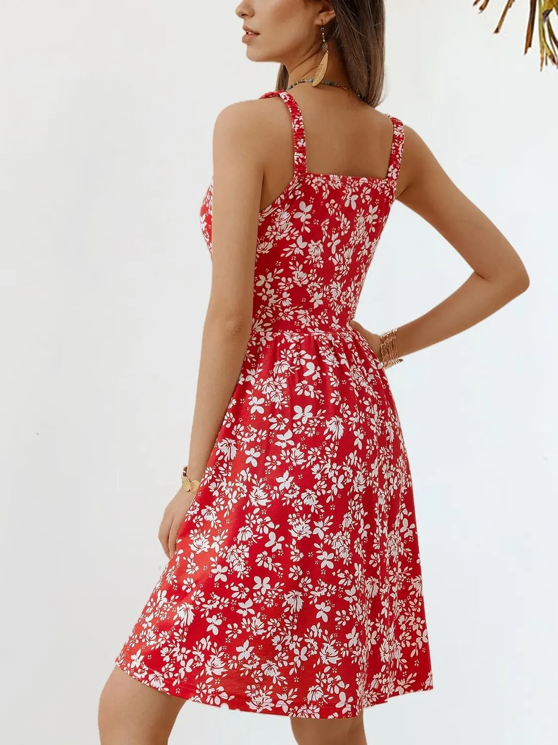 MSBASIC Womens Summer Dresses 2025 Sleeveless V Neck Mini Elastic Wide Strap Beach Vacation Sun Dress