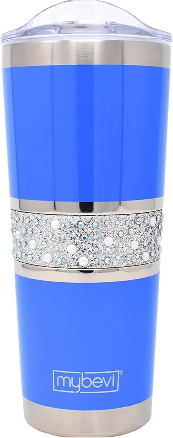 MyBevi Hollywood Insulated Tumblers, Premium Grade Stainless Steel Hydration Tumbler - Hot & Cold, Leak-Resistant Lid, BPA-Free | 20 oz, French Blue