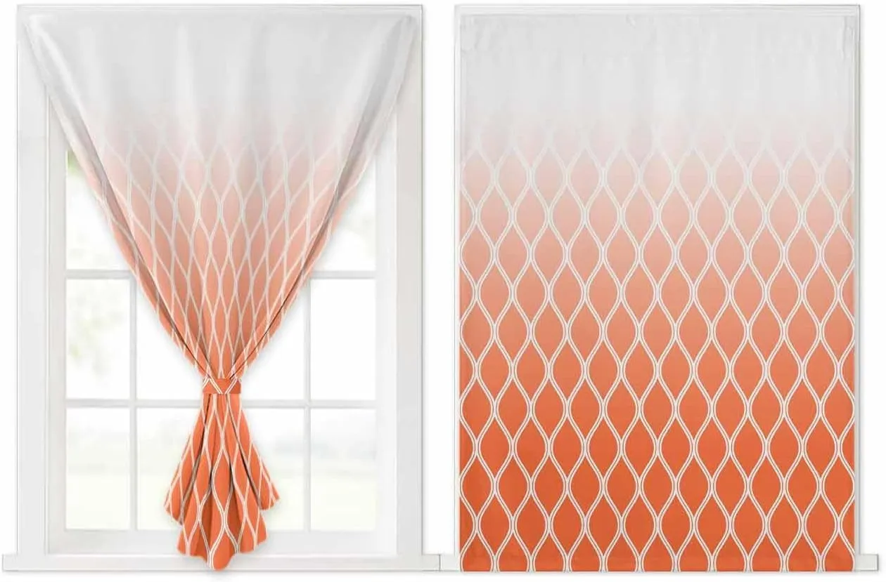 Orange Ombre Stripe Self Adhesive Blackout Curtains with Tiebacks,Portable Rod Pocket Living Room Darkening Curtains,Modern Abstract Art Gradient Striped Thermal Insulated Windows Cover,47Wx72H