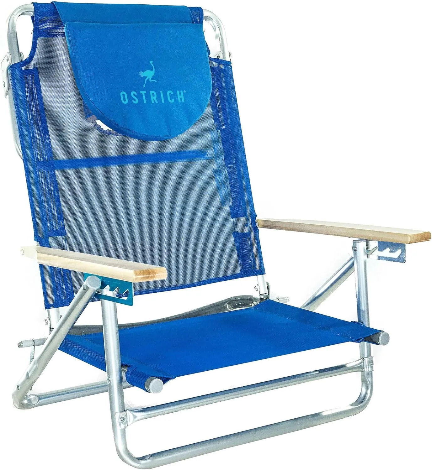 Ostrich South Beach Sand Chair, Beach Reclining Lawn Chair w/Carry Strap, Outdoor Furniture for Pool, Camping, or Backyard, Blue