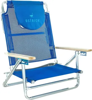 Ostrich South Beach Sand Chair, Beach Reclining Lawn Chair w/Carry Strap, Outdoor Furniture for Pool, Camping, or Backyard, Blue