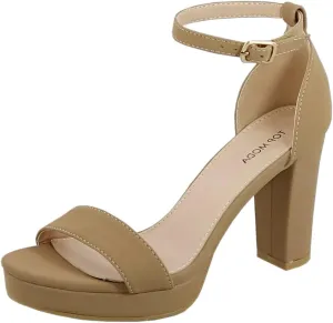 Over the Toe Strap Ankle Strap Platform High Heel Open Toe Dress Sandal, Top M Thomas-52 Tan S 8