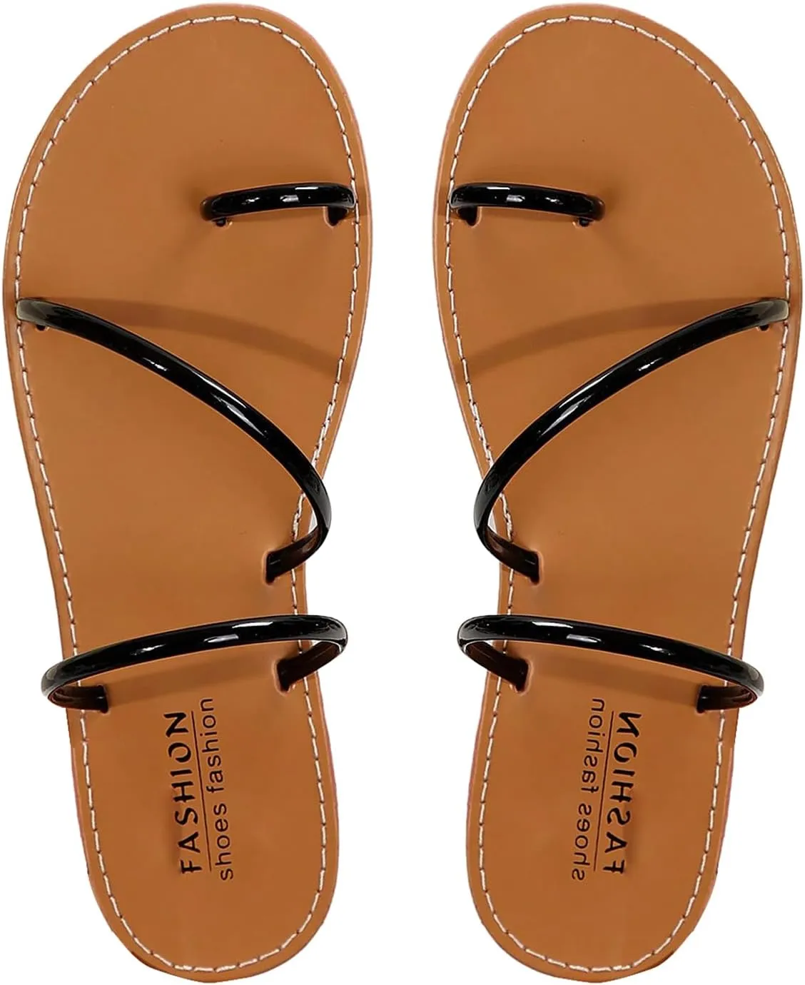 OYOANGLE Women's Metallic Strappy Toe Ring Sandals Open Toe Flat Slide On Thong Sandals
