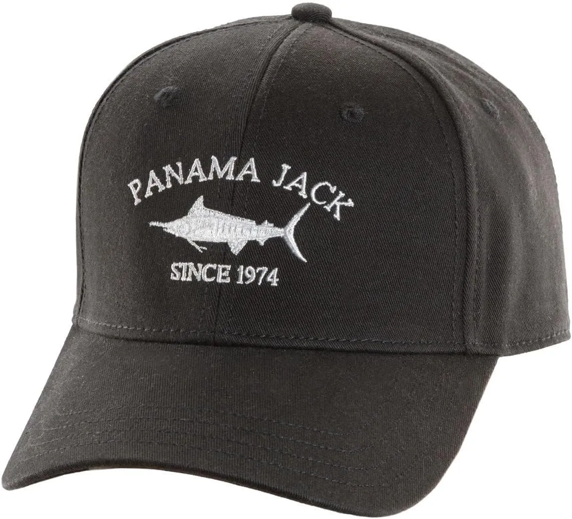 Panama Jack Since 1974 Marlin Baseball Sun Hat Cap, 3" Brim Bill, Adjustable Tuck Strap w/Slide Closure