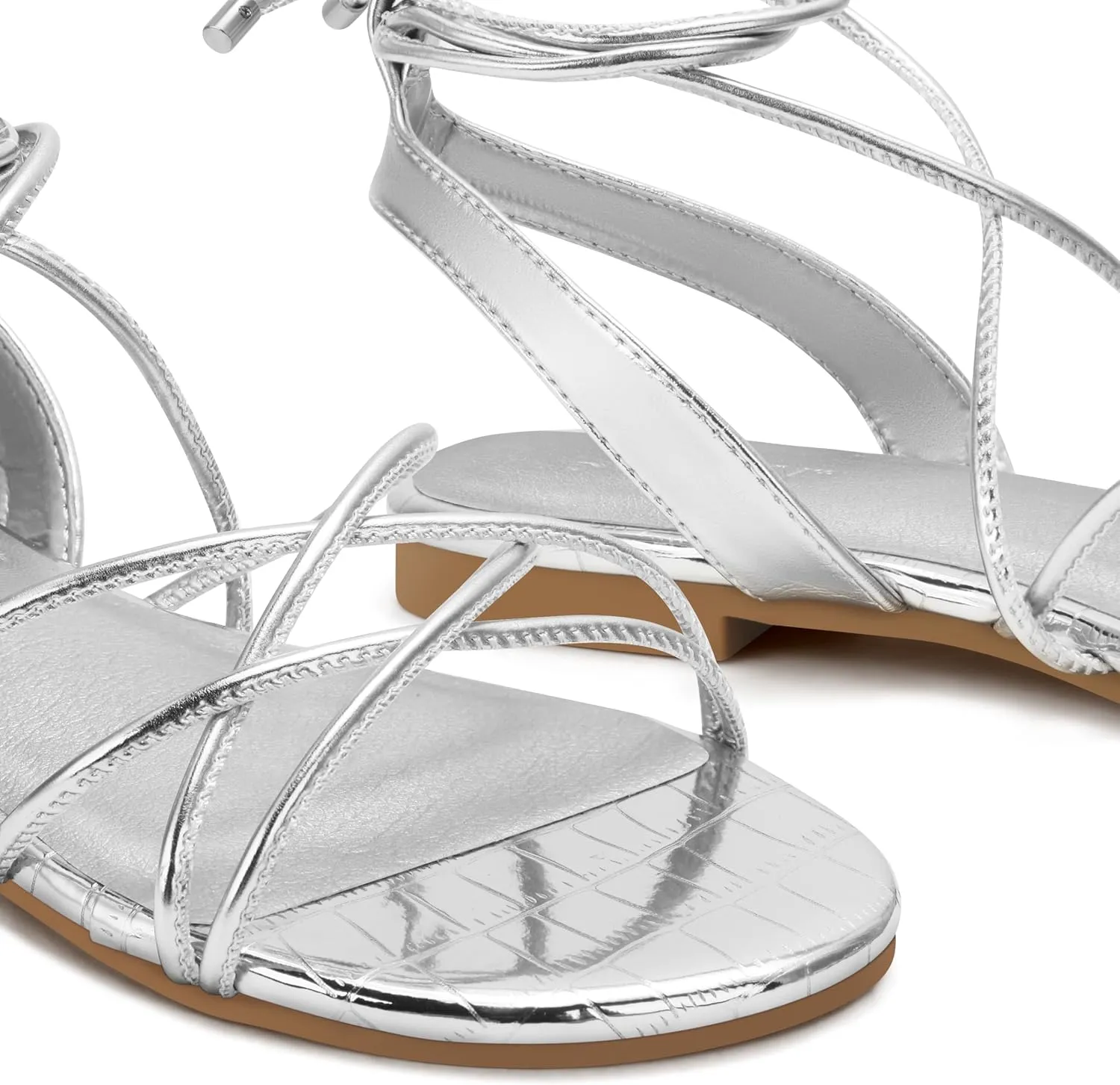 PARTY Women's Strappy Sandals Gladiator Lace Up Flats Summer Wrap Open Toe Tie Up Shoes