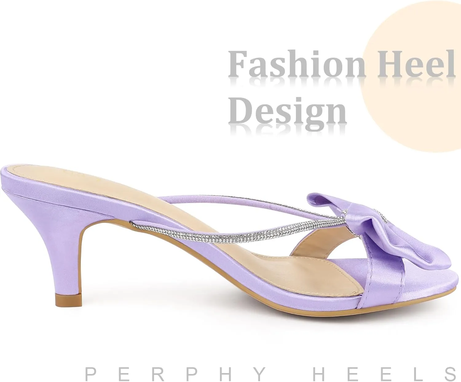 Perphy Rhinestone Strap Bow Kitten Heels Slide Sandals for Women