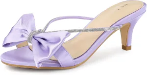Perphy Rhinestone Strap Bow Kitten Heels Slide Sandals for Women