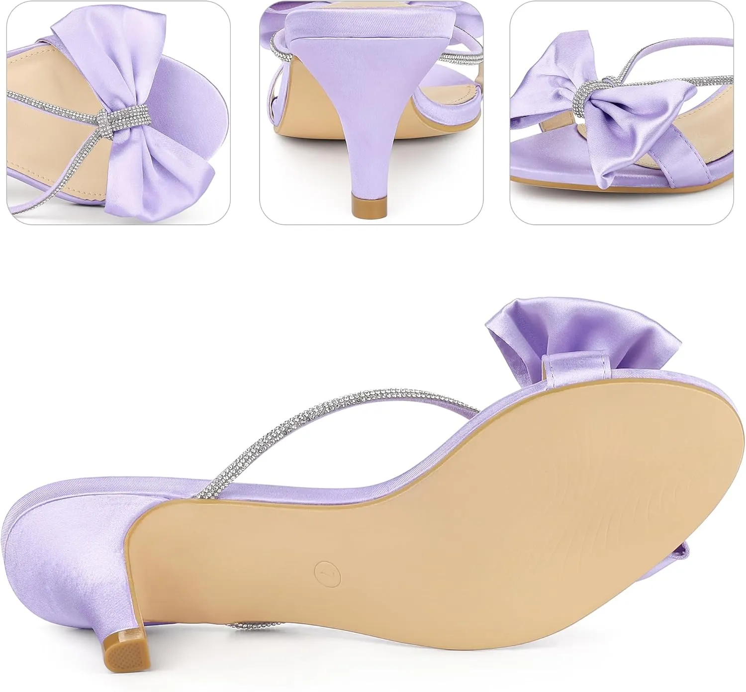 Perphy Rhinestone Strap Bow Kitten Heels Slide Sandals for Women