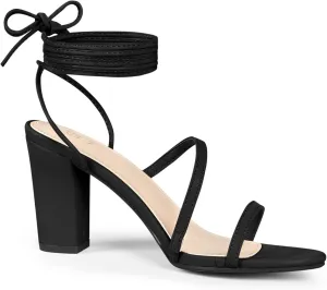 Perphy Strappy Lace Up Open Toe Block Heel Lace Up Sandals for Women