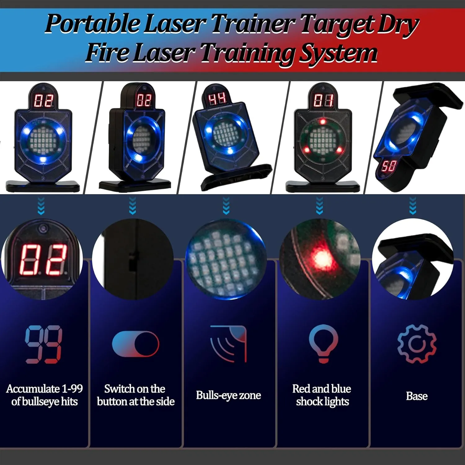 Portable Laser Trainer Target Dry Fire Laser Training System, Safe Indoor Dry Fire Gun Training System Counting Laser Training Targets Compatible Most of Laser Cartridges
