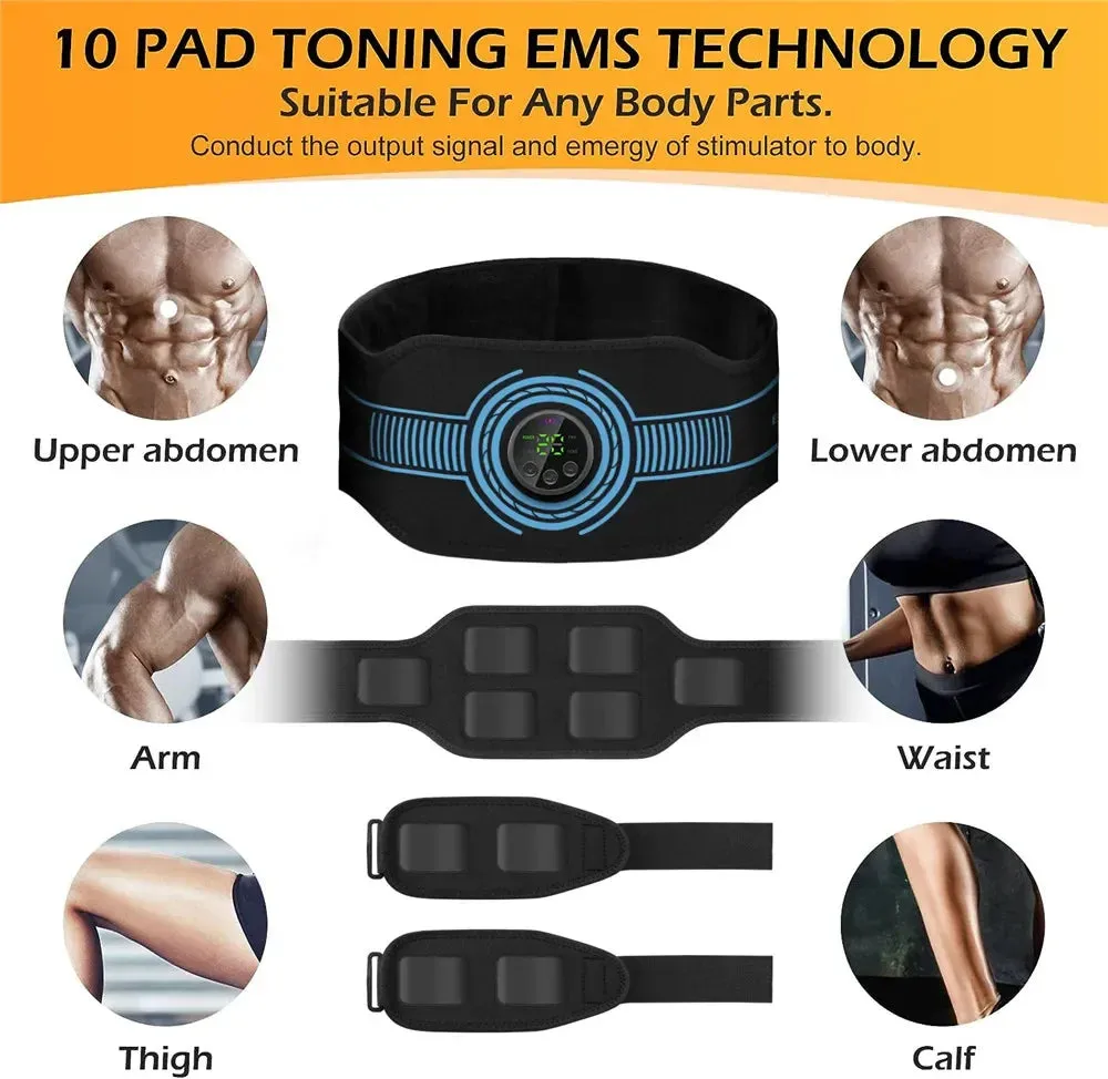 Premium EMS Muscle Stimulator Abdominal Trainer Massage Belt - 10 Modes, 30 Strength Levels, USB Rechargeable, Slim Belly and Arm Toner for Weight Loss and Fitness Training