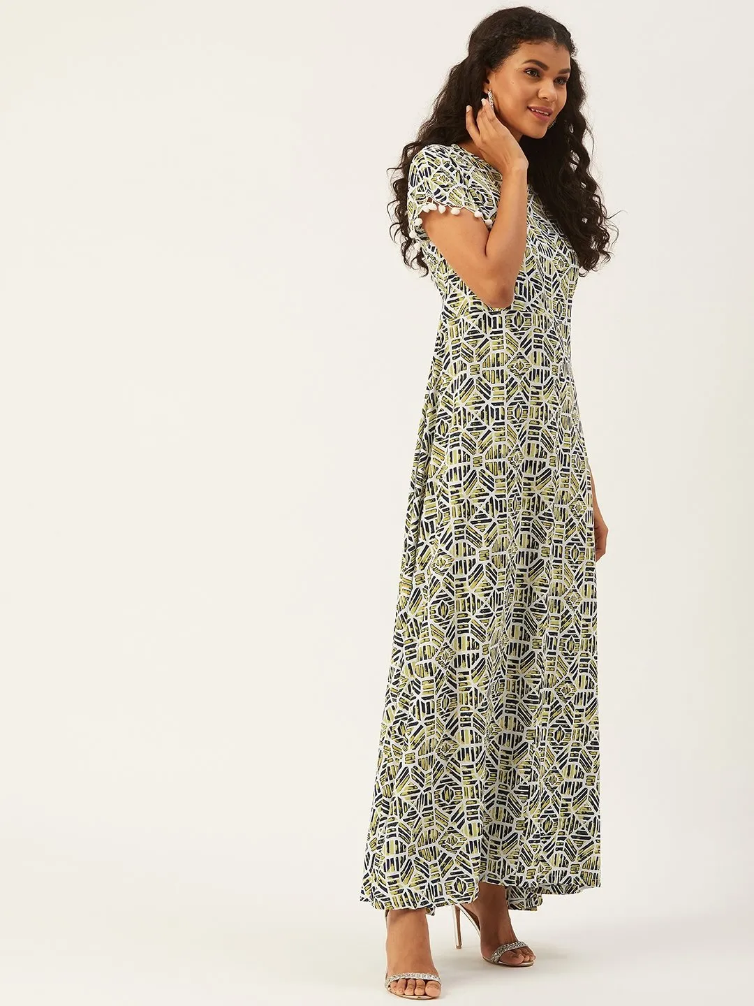 Printed Elegance In Off White And Green