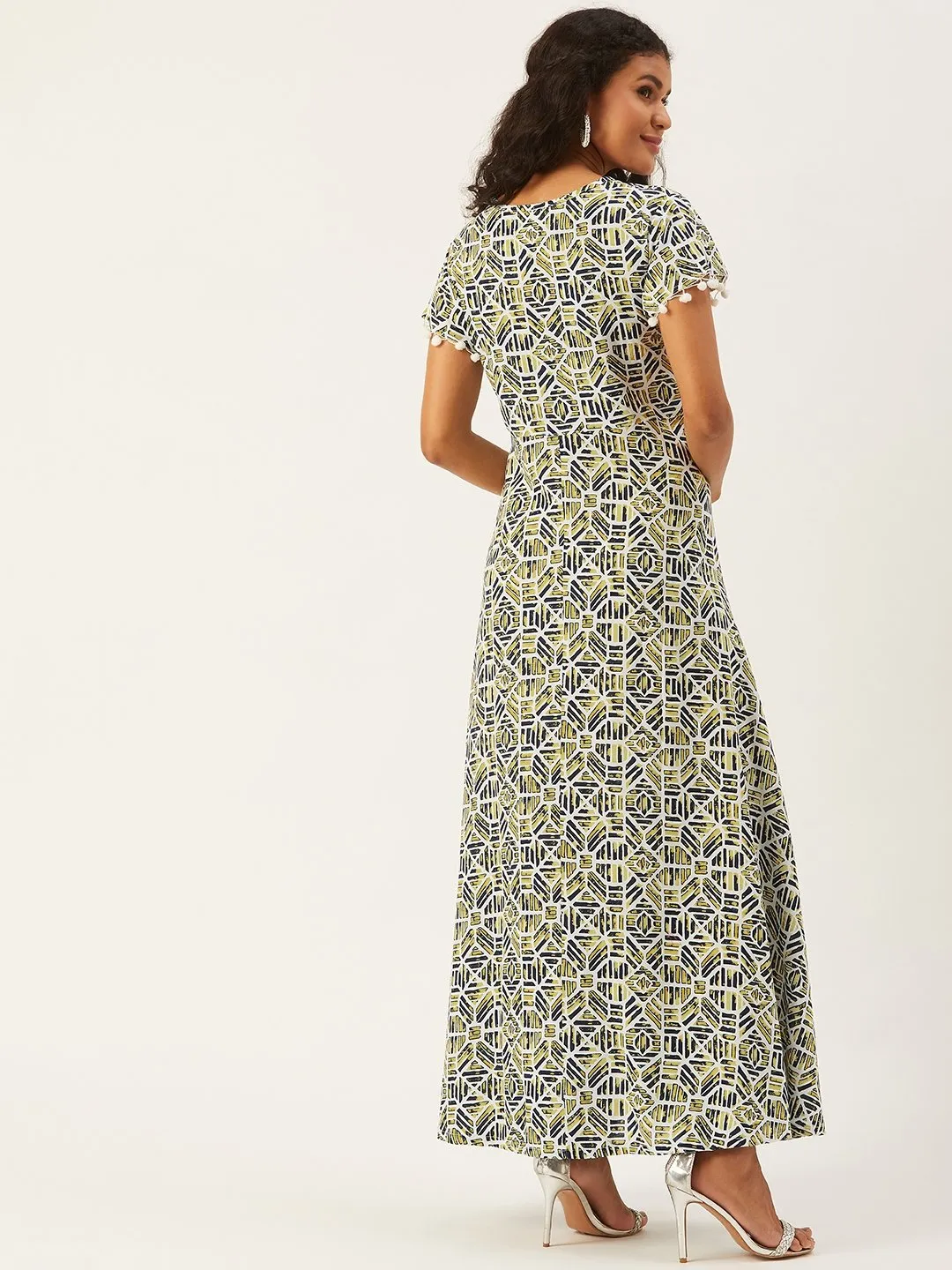 Printed Elegance In Off White And Green