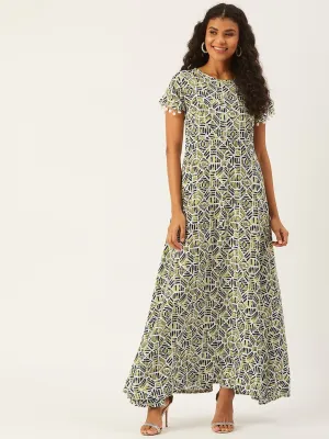 Printed Elegance In Off White And Green