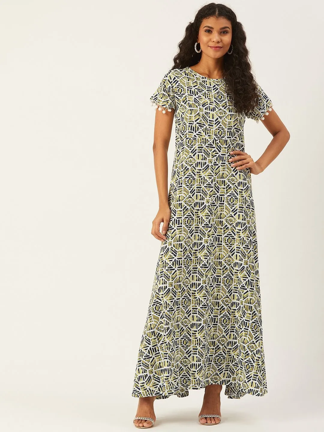 Printed Elegance In Off White And Green