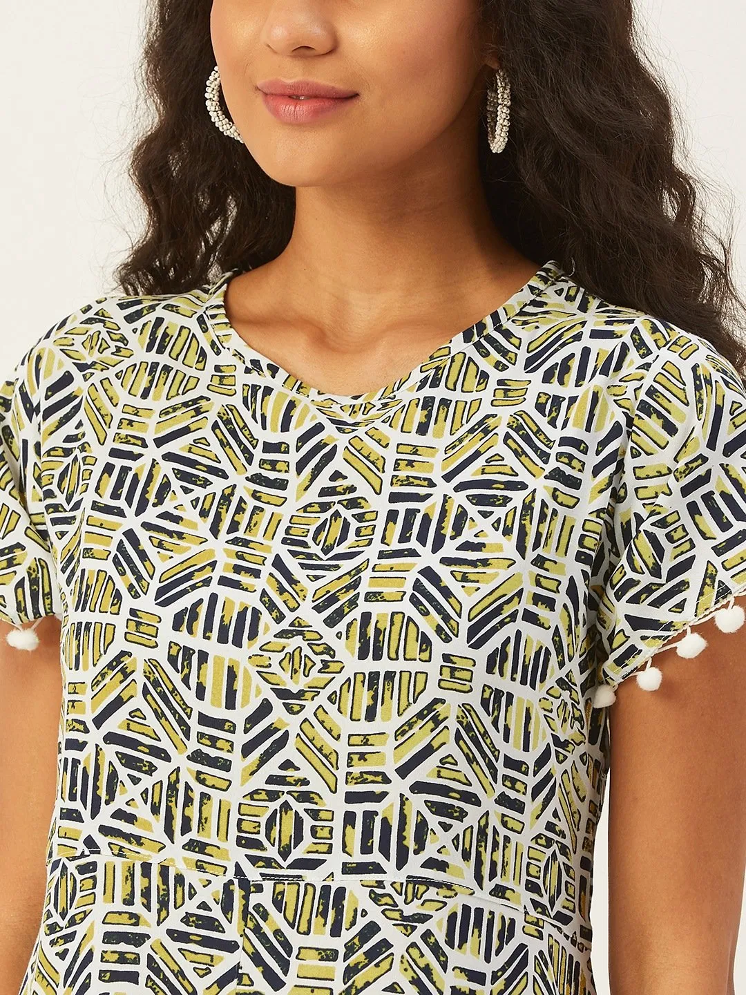 Printed Elegance In Off White And Green