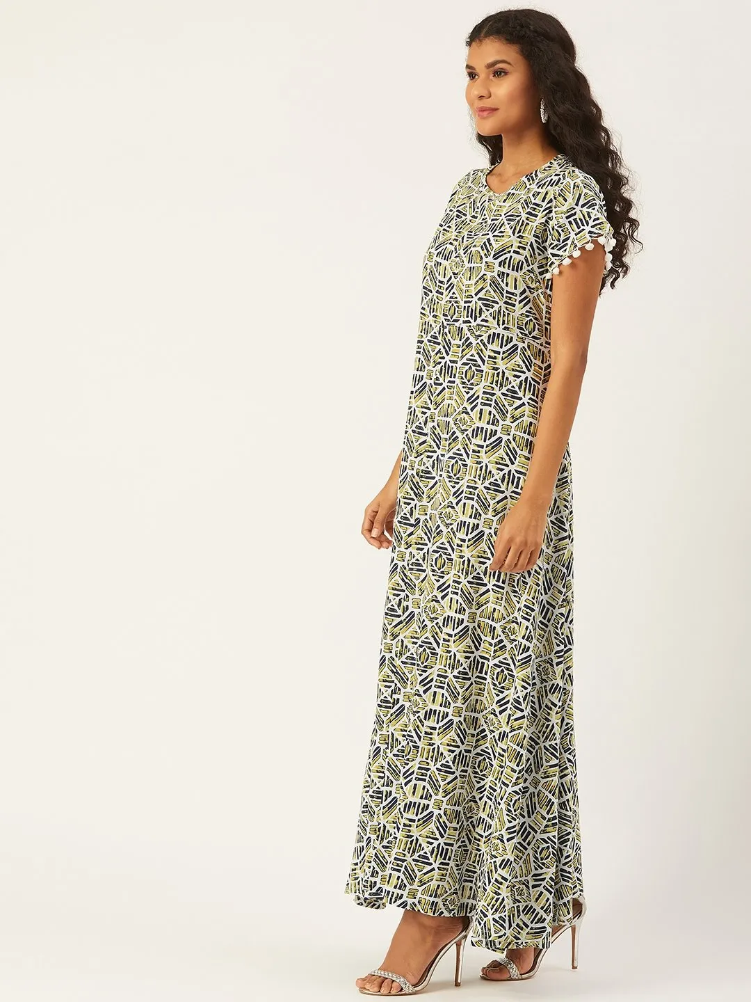Printed Elegance In Off White And Green