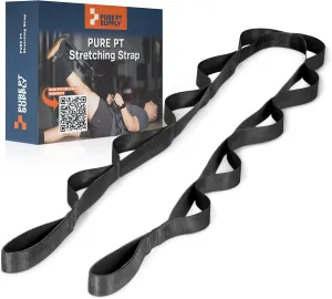 Pure PT Stretch Strap – Physical Therapist-Approved Flexibility & Mobility Trainer | Premium Stretching Strap with 10 Loops for Yoga, Rehab, Injury Recovery & Flexibility, Expert Workouts Included