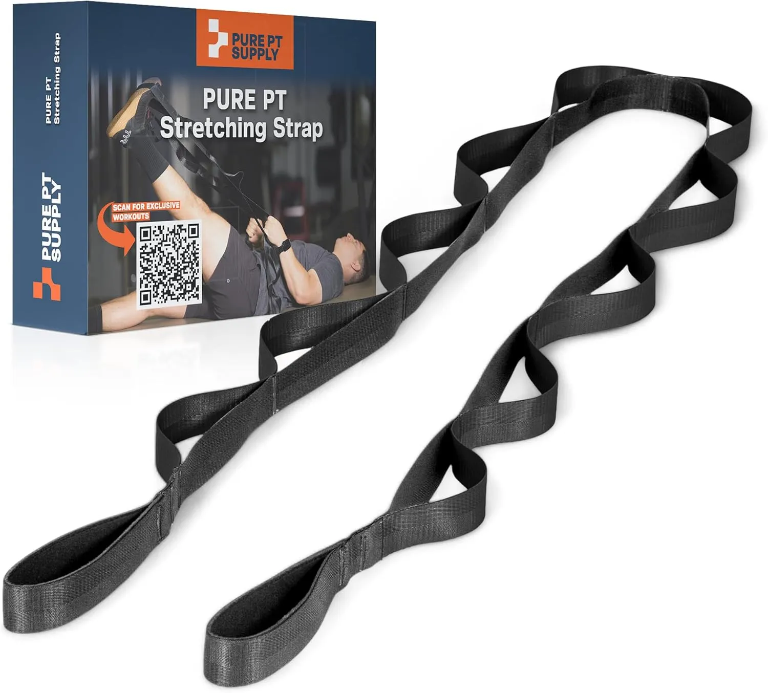 Pure PT Stretch Strap – Physical Therapist-Approved Flexibility & Mobility Trainer | Premium Stretching Strap with 10 Loops for Yoga, Rehab, Injury Recovery & Flexibility, Expert Workouts Included