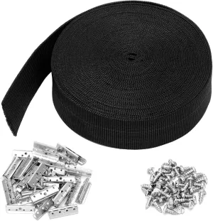 Replacement Elastic Webbing Kit to Repair Sagging Couch, Chair, Patio Furniture, 2 Inch Wide x 60 Ft. Strap Metal Webbing Clips Patio Chair Strap Repair Kit for Furniture