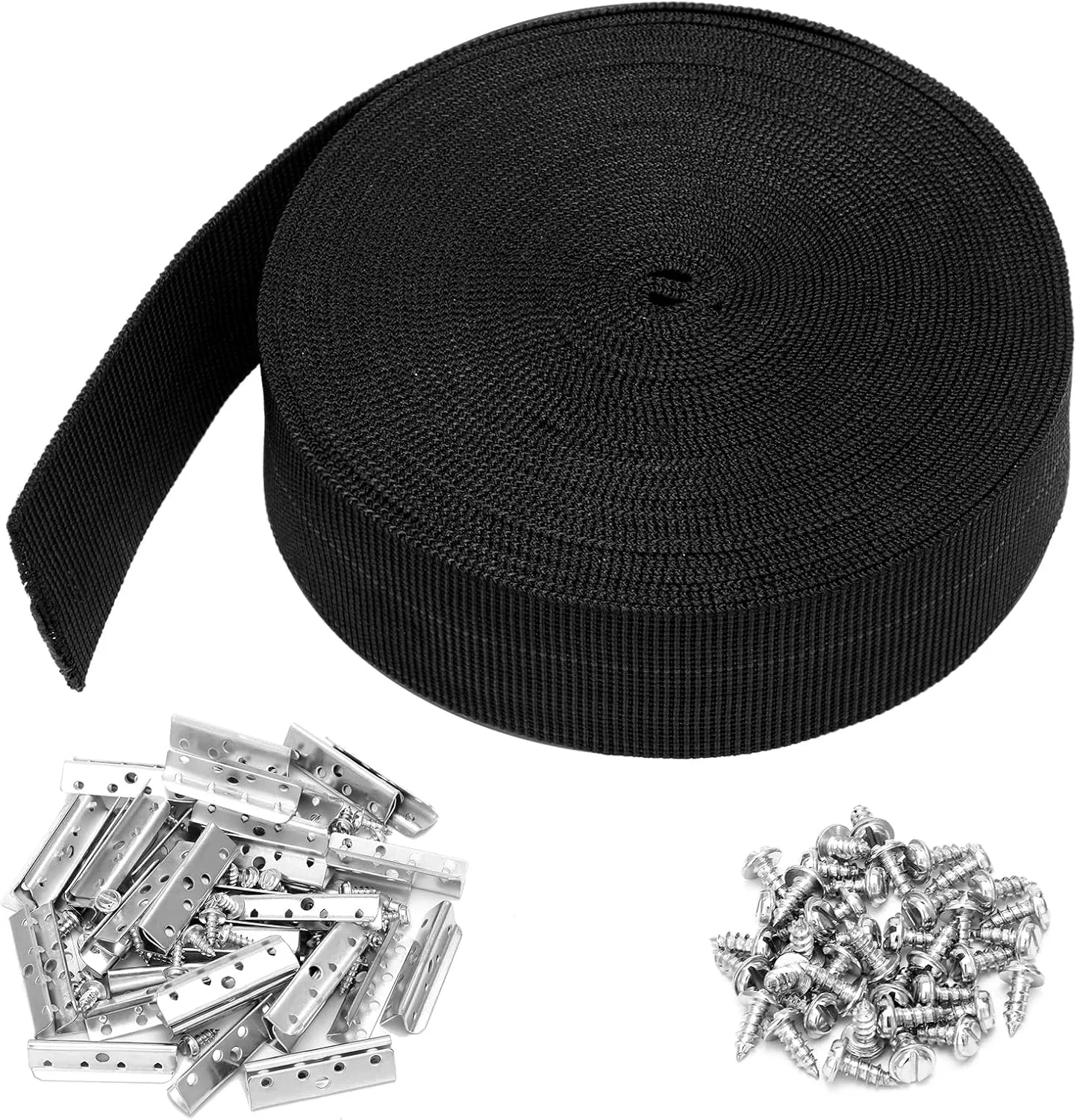 Replacement Elastic Webbing Kit to Repair Sagging Couch, Chair, Patio Furniture, 2 Inch Wide x 60 Ft. Strap Metal Webbing Clips Patio Chair Strap Repair Kit for Furniture