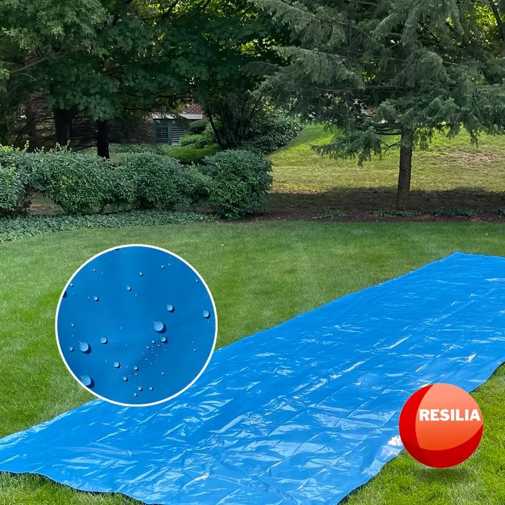 Resilia - Super Slip Lawn Water Slide XL, 20 Feet Long x 6 Feet Wide, for Adults and Teens, Powder Blue with Hold Steady Stakes