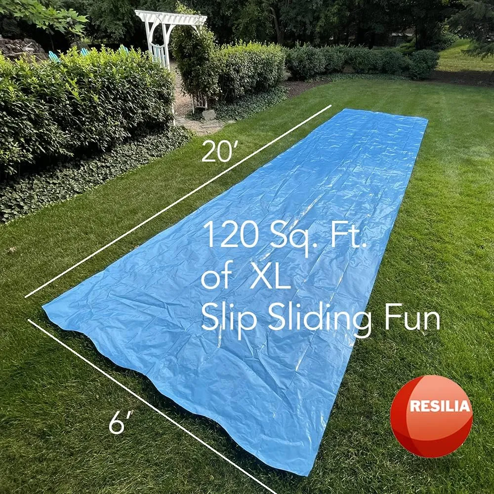 Resilia - Super Slip Lawn Water Slide XL, 20 Feet Long x 6 Feet Wide, for Adults and Teens, Powder Blue with Hold Steady Stakes