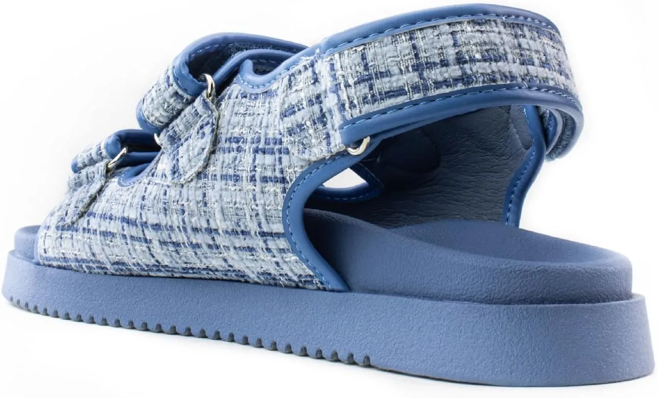 RF ROOM OF FASHION Women's Hook and Loop Double Strap Slingback Comfy Footbed Slide Sandals