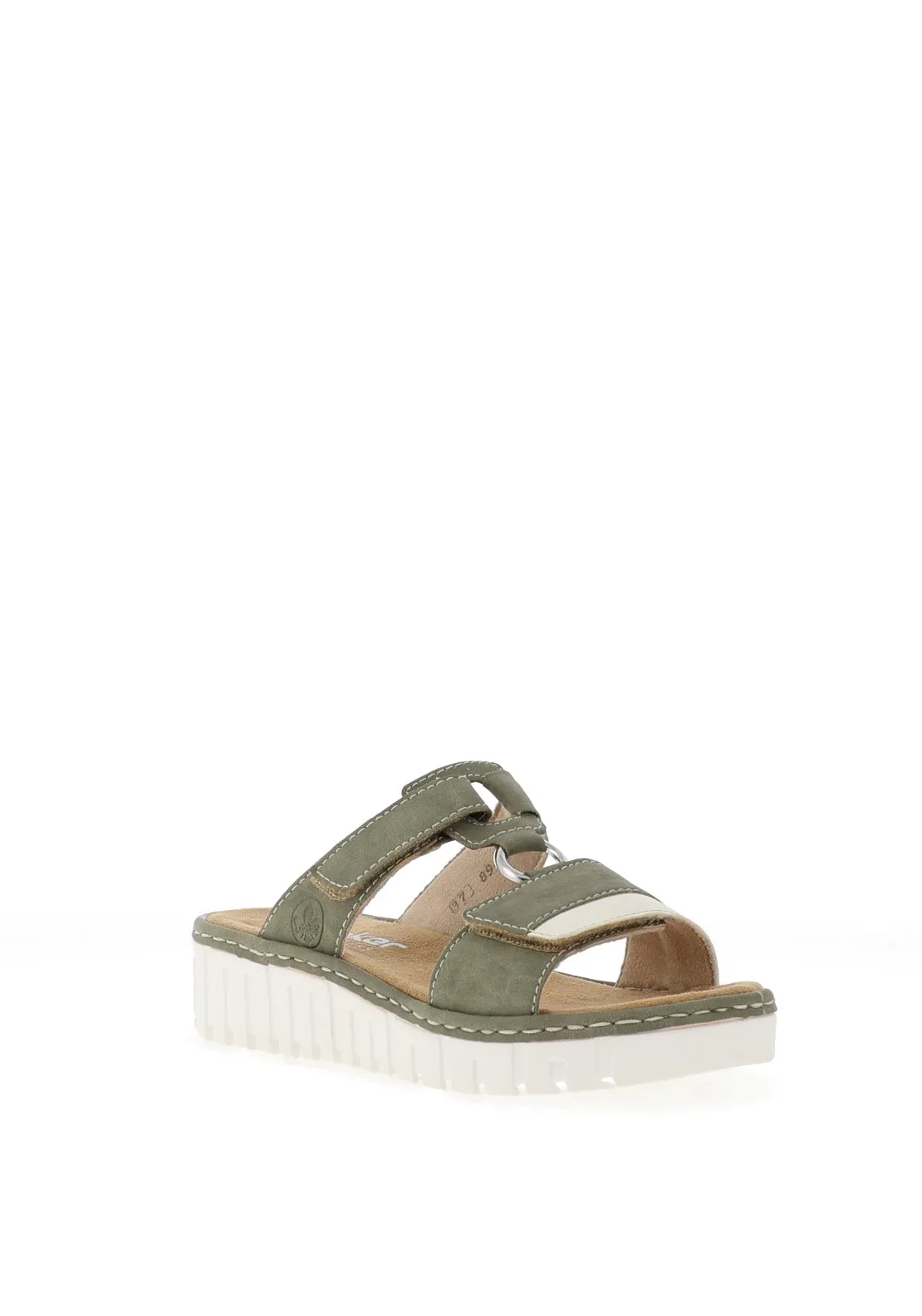Rieker Womens T Bar Mule Sandals, Khaki Green